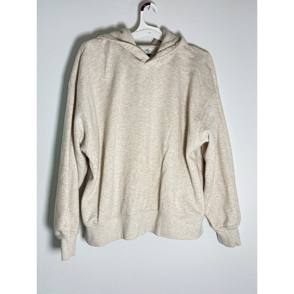 American Eagle Oatmeal Heather Sherpa Lined Oversized Hoodie Sweatshirt Medium